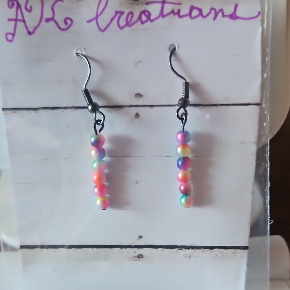 Handmade Colorful Beaded Earrings With Black Wire